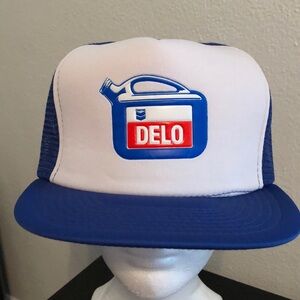 Vintage 80s Chevron Delo Petroleum Trucker Snapback Hat Cap - Used
